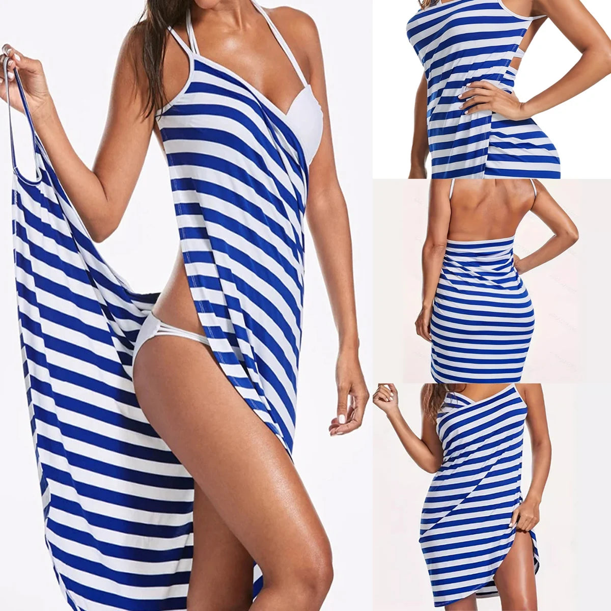 LusheraBaths backless 2-in-1 towel dress displayed on a model, featuring a stylish, versatile design perfect for beach or poolside wear.